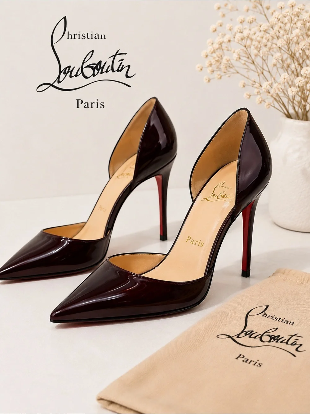 Christian Louboutin Iriza Patent Leather d’Orsay Pumps Oxblood Red Sole EU 36
